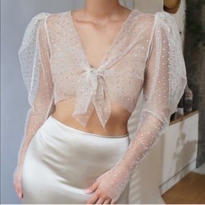 Sheer Sexy Crystal Tie Front Blouse
